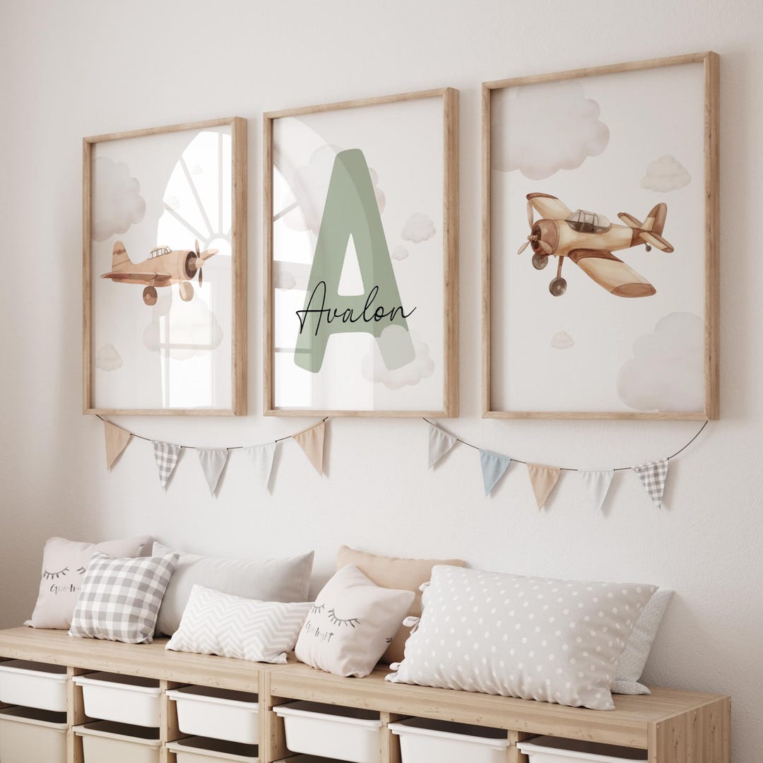 Personalized Watercolor Airplane Nursery Print | Vintage Aviation Wall ...