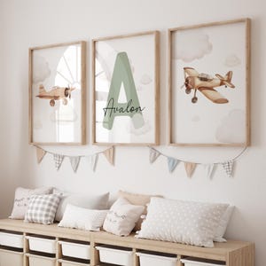 Juego de 3 láminas de aviones para habitación infantil, arte mural personalizado, decoración de aviación, arte mural de aviones vintage, descarga digital para habitación de niño