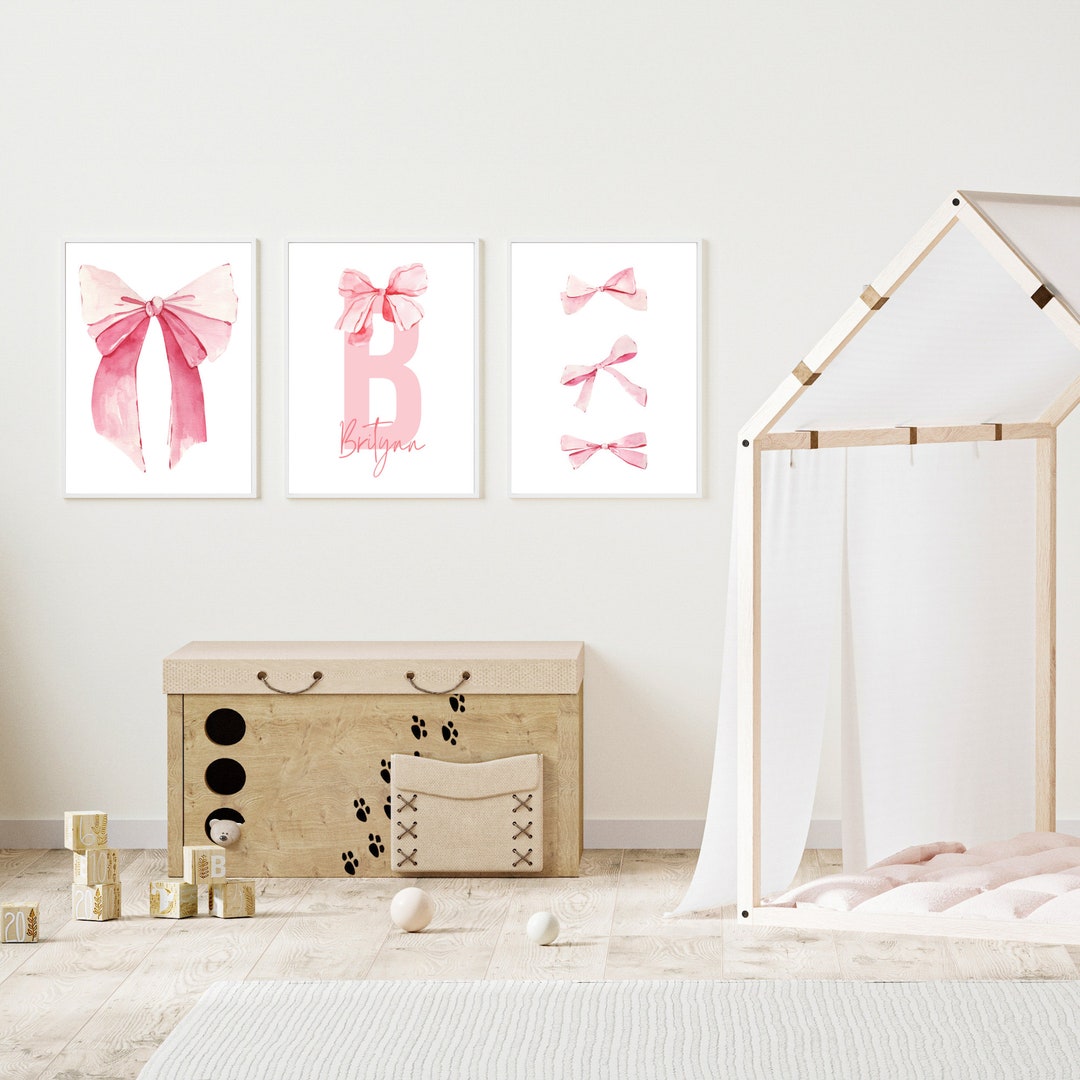 Adorable Preppy Watercolor Bow Artwork for Girl's Room Personalized Nursery Wall Decor DIGITAL ...