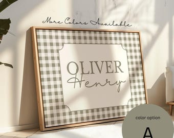 Personalized Gingham Name Print | Baby Boy Nursery Wall Art (Digital Download)