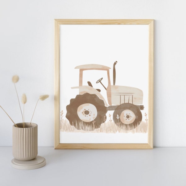 Farm Tractor Nursery Print, Charming Rustic Barnyard Wall Decor, Vintage Farmhouse Art for Children's Room, Perfect Baby Shower Gift