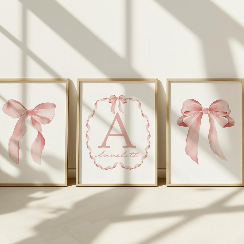 Pink Bow Nursery Wall Art: Baby Girl Name Decor - Etsy