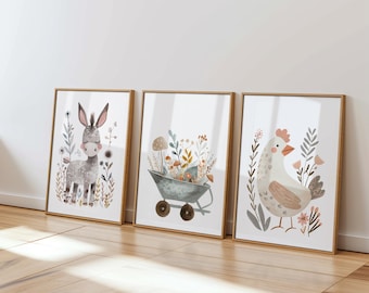 Farmhouse Nursery Prints: Rustic Barnyard Animals Art