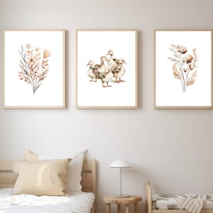 Duck Nursery Prints: Watercolor Wildflower Trio (Digital Download)