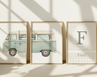 Surfer Van Nursery Print: Beachy Boho Coastal Art