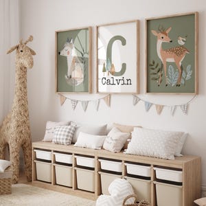 Wald Wald Kinderzimmer Dekor - Salbei Grün Wand Kunst - Personalisierter Baby Name Digital Druck - Set von 3 - Kinderzimmer Poster - DIGITAL DOWNLOAD