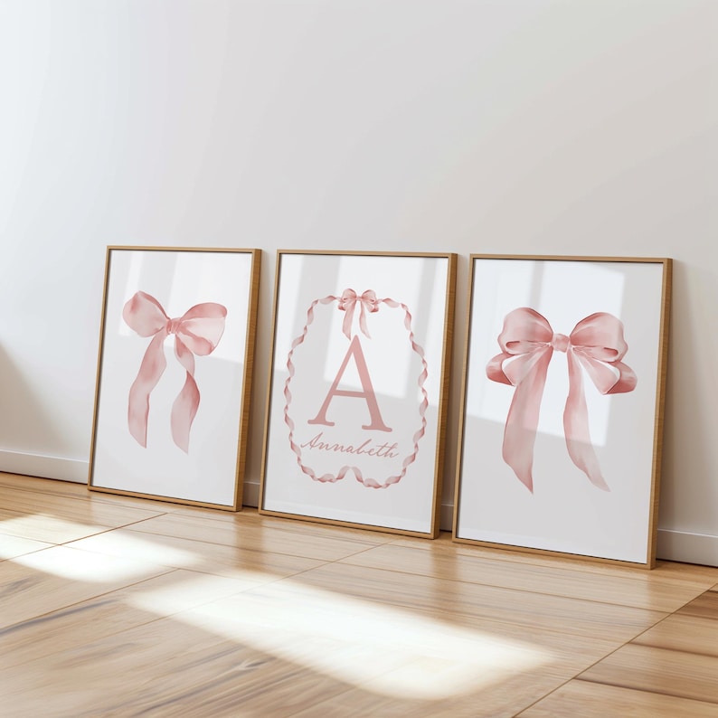 Pink Bow Nursery Wall Art: Baby Girl Name Decor - Etsy
