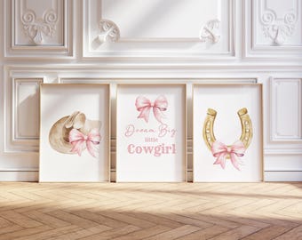 Cowgirl Nursery Prints Set - Blush Pink Rustic Decor for Western Girl Room