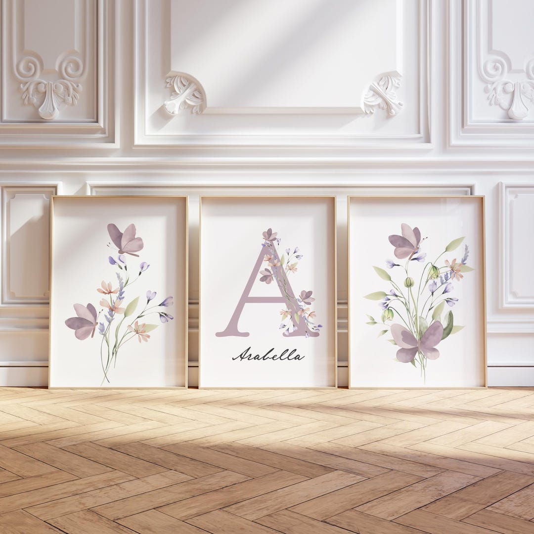 Wildflower Nursery Art: Boho Watercolor Floral Prints, Personalized ...