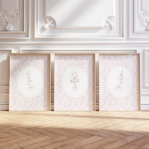 Pink Wildflower Nursery Print Set: Vintage Floral Baby Girl Room Decor (Digital Download)
