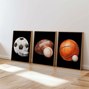 Sports Balls Nursery Decor - Set of 3 Digital Prints, Boy&#39;s Room Wall Art, Soccer Baseball Football, Baby Shower Gift Set, Digital Prints