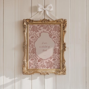 Arte de pared "Soy un hijo de Dios" / Lámina cristiana para habitación infantil / Póster con versículo bíblico para habitación de niña / Decoración vintage basada en la fe / DESCARGA DIGITAL