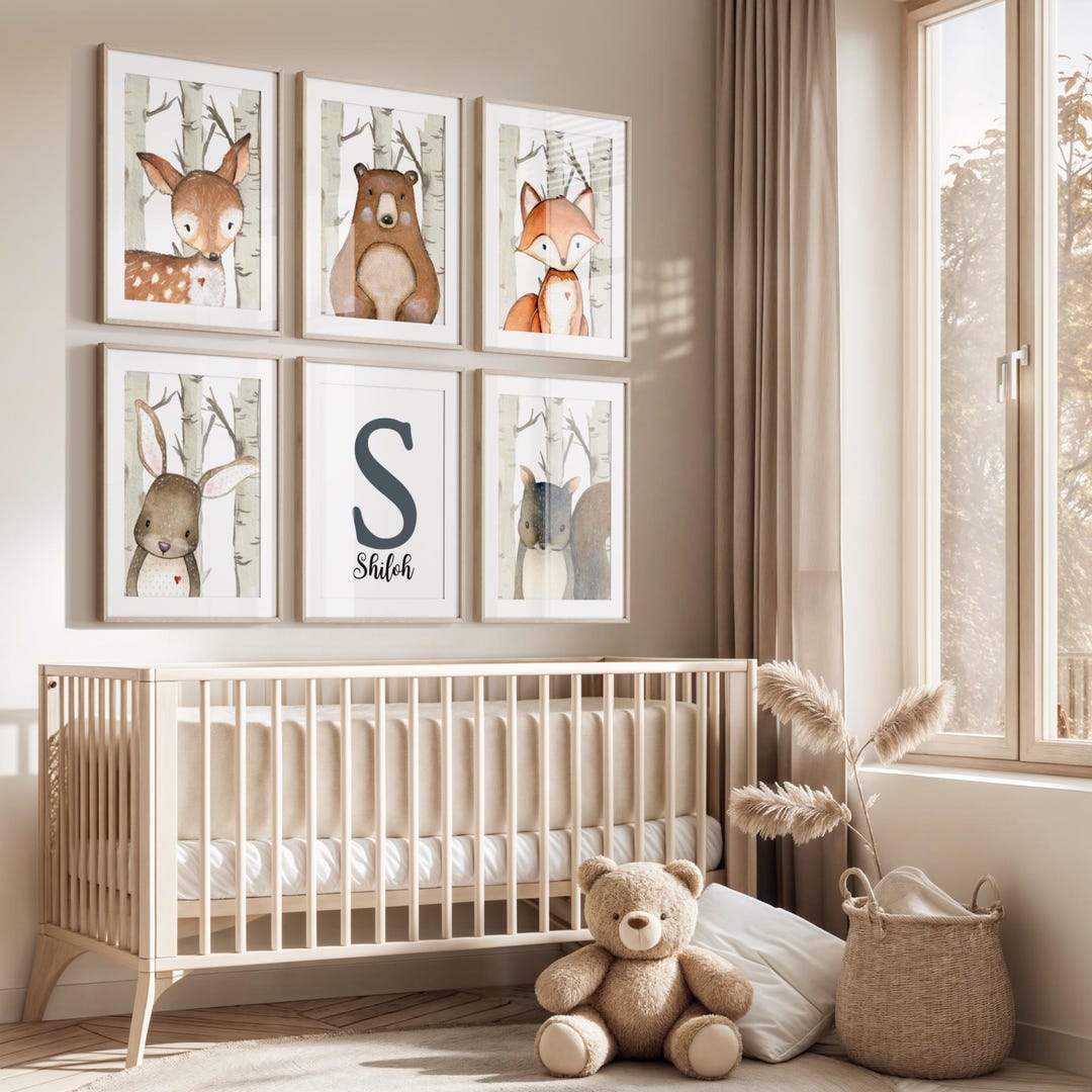 Woodland Forest Nursery Art Set of 6, Customizable Digital Download ...
