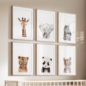 Printable Safari Nursery Art Prints | Digital Baby Animal Wall Art Set of 6 | Cute Jungle Decor for Kids Room & Nursery