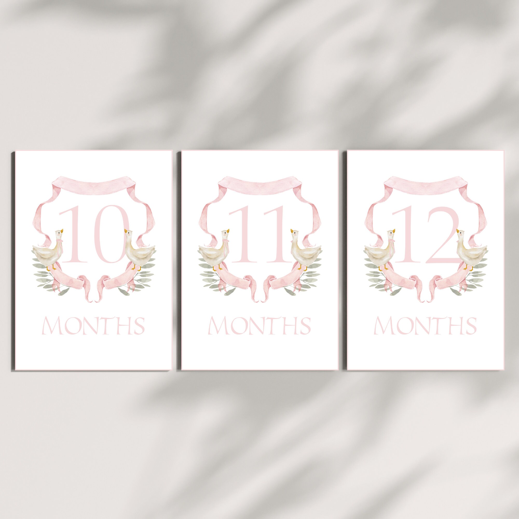 Grandmillenial Pink Crest Baby Milestone Cards - Set of Watercolor Girl ...