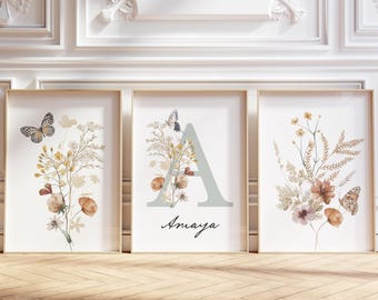 Custom Wildflower Nursery Print: Boho Watercolor Floral, Personalized Name