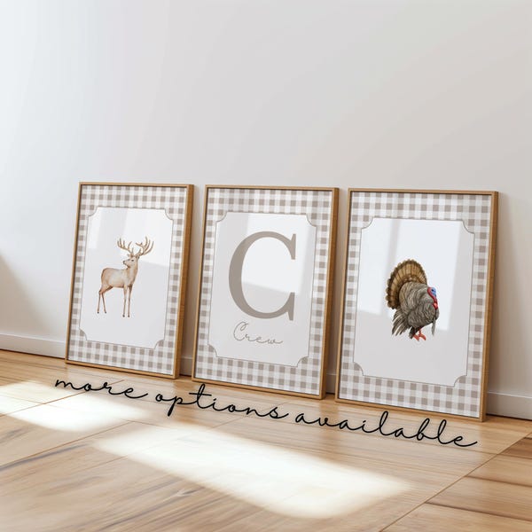 Rustiek bos kinderkamerkunst, herten, eendenprints