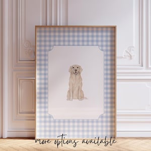 Golden Retriever Nursery Art, Boy&#39;s Room Wall Decor, Custom Gingham Puppy Print, Hunting Theme Baby Gift, Dog Nursery Printable