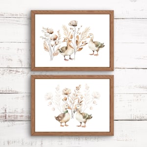 Duck Nursery Prints: Watercolor Wildflowers, Neutral Decor (Digital Download)