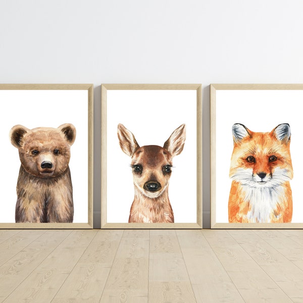 Woodland Animal Wall Art, Woodland Nursery Prints, Forest Animals Posters, Mountain Prints, Nursery Wall Art, Woodland Nursery Decor