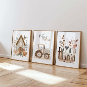 Láminas personalizadas de granja con encanto para guardería, decoración moderna de pared de granero, arte de granja: regalo perfecto para baby shower, descarga digital