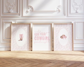 Cowgirl Hat and Boots Nursery Art: Pink Bow Coquette Decor