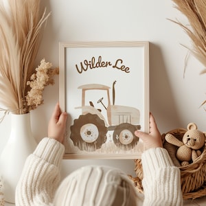 Arte de pared para guardería de granja, póster de tractor personalizado para impresión personalizada en una habitación infantil neutra: regalo ideal para recién nacidos.