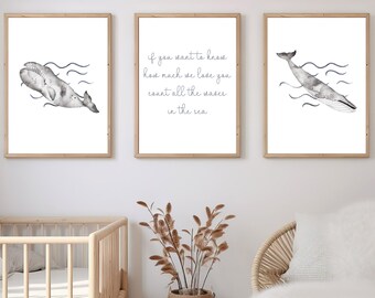 Whale Watercolor Art Print Set: Nautical Nursery Decor (Digital Download)