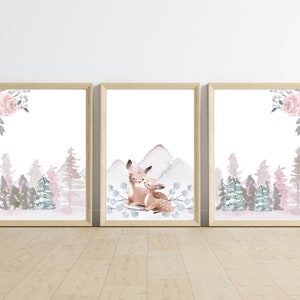 Whimsical Woodland Nursery Decor - Girl Woodland Animal Posters, Mountain Prints, Forest Creatures Wall Art for Nursery