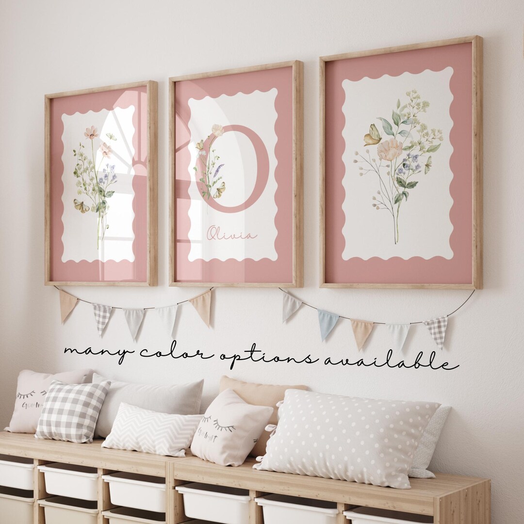 Personalized Floral Initial Nursery Print Set - Etsy