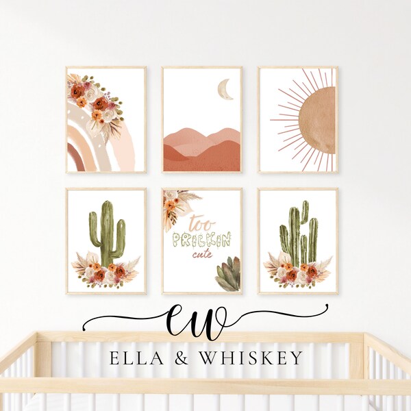 Boho Cactus Prints Set of 6 - Southwestern Nursery Decor - Blush Pink Kids Room Decor, Perfect Gift For Expecting Parents