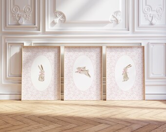 Bunny Nursery Prints Set: Coquette Floral Woodland Art