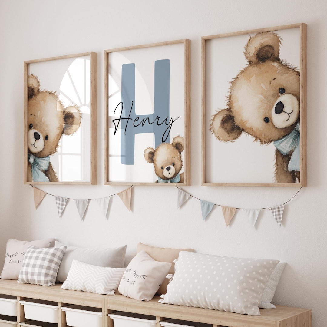 Personalized Teddy Bear Nursery Wall Art Print Set - Etsy