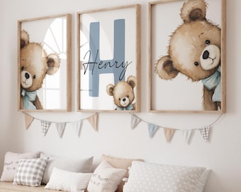 Juego de impresiones artísticas de pared personalizadas con diseño de osito de peluche para habitación de bebé