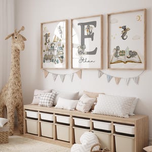 Láminas para guardería de bebés con forma de dragón, decoración para guardería de bebés con forma de dragón, impresión de arte de pared para guardería con nombre de bebé con forma de dragón personalizada, impresión digital personalizada de cuento de hadas