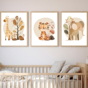 Safari Nursery Wall Prints, Nursery Decor, Boho Nursery Prints, Set of ...