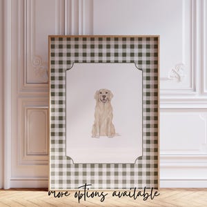 Golden Retriever Nursery Art, Boy&#39;s Room Wall Decor, Custom Gingham Puppy Print, Hunting Theme Baby Gift, Dog Nursery Printable