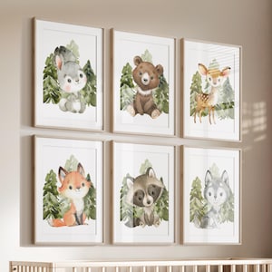 Woodland Animal Prints, Boy Nursery Printable Wall Art, Forest Animal Nursery Decor, Watercolour Bear Deer Fox Prints, DIGITAL DOWNLOAD