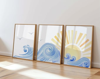 Watercolor Ocean Nursery Prints: Boho Coastal Wall Art