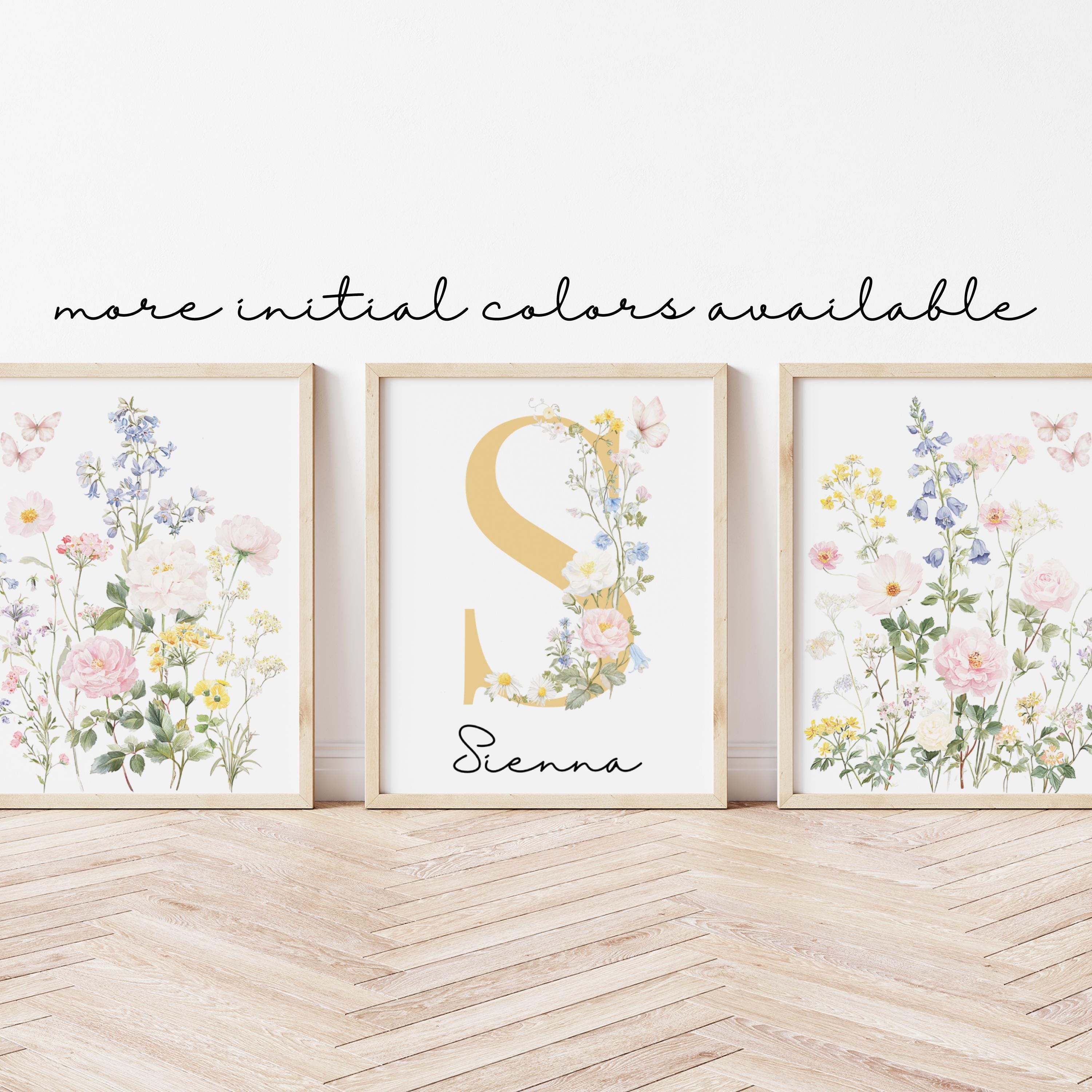 Personalized Floral Initial Print Set • Custom Name Nursery Wall Art - Etsy