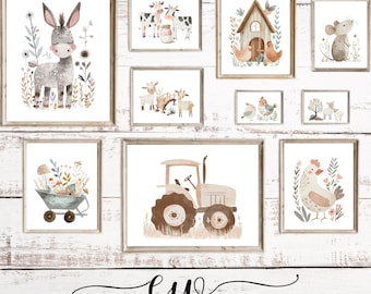 Farmhouse Nursery Prints: Rustic Barnyard Animals Art