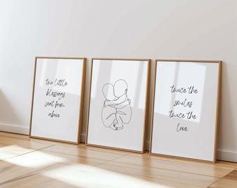 Twin Nursery Art: Minimalist Line Drawing Prints