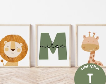 Safaridieren kinderkamerprints: saliegroen bohodecor (set van 3)