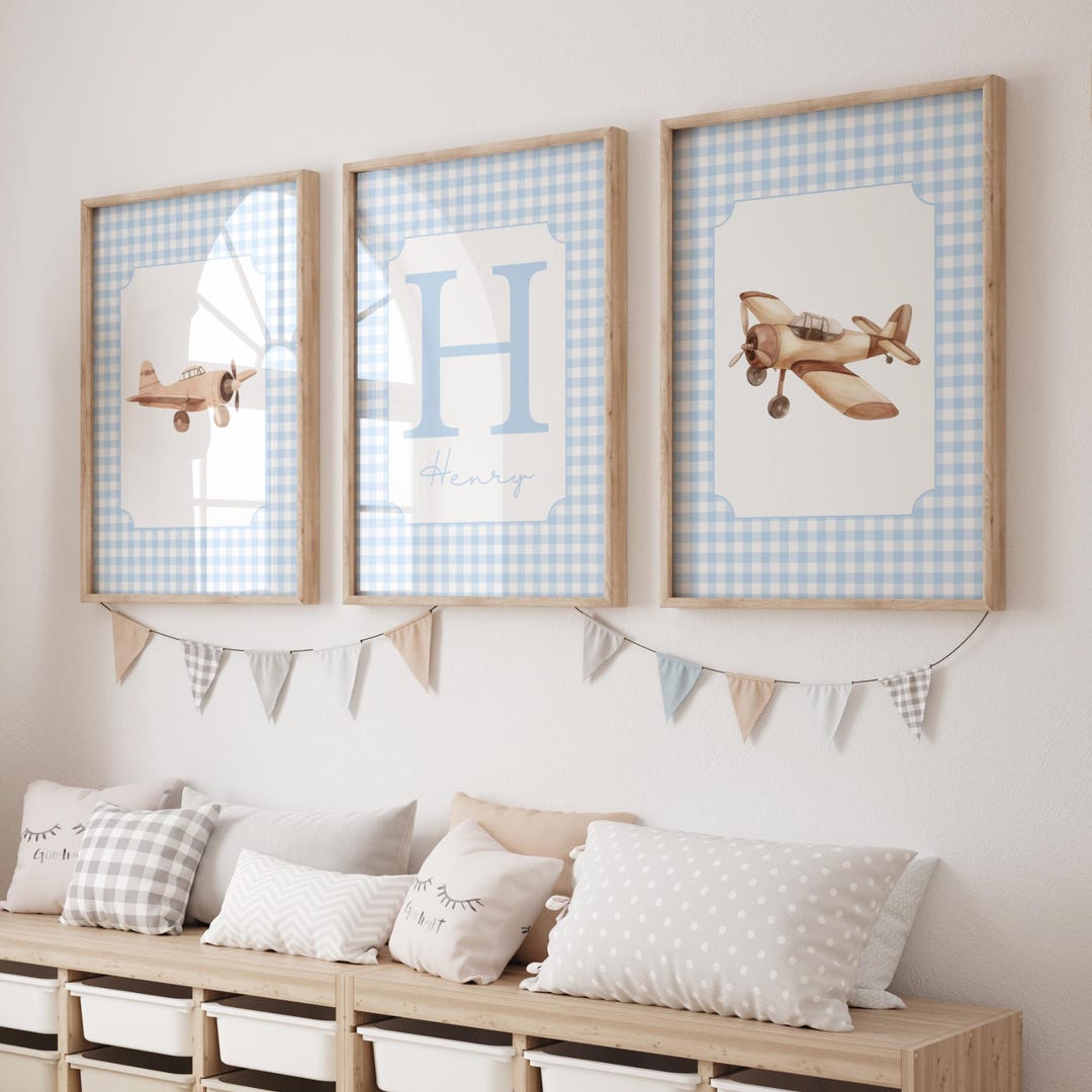 Airplane Nursery Art Set: Vintage Aviation Prints, Personalized Name ...