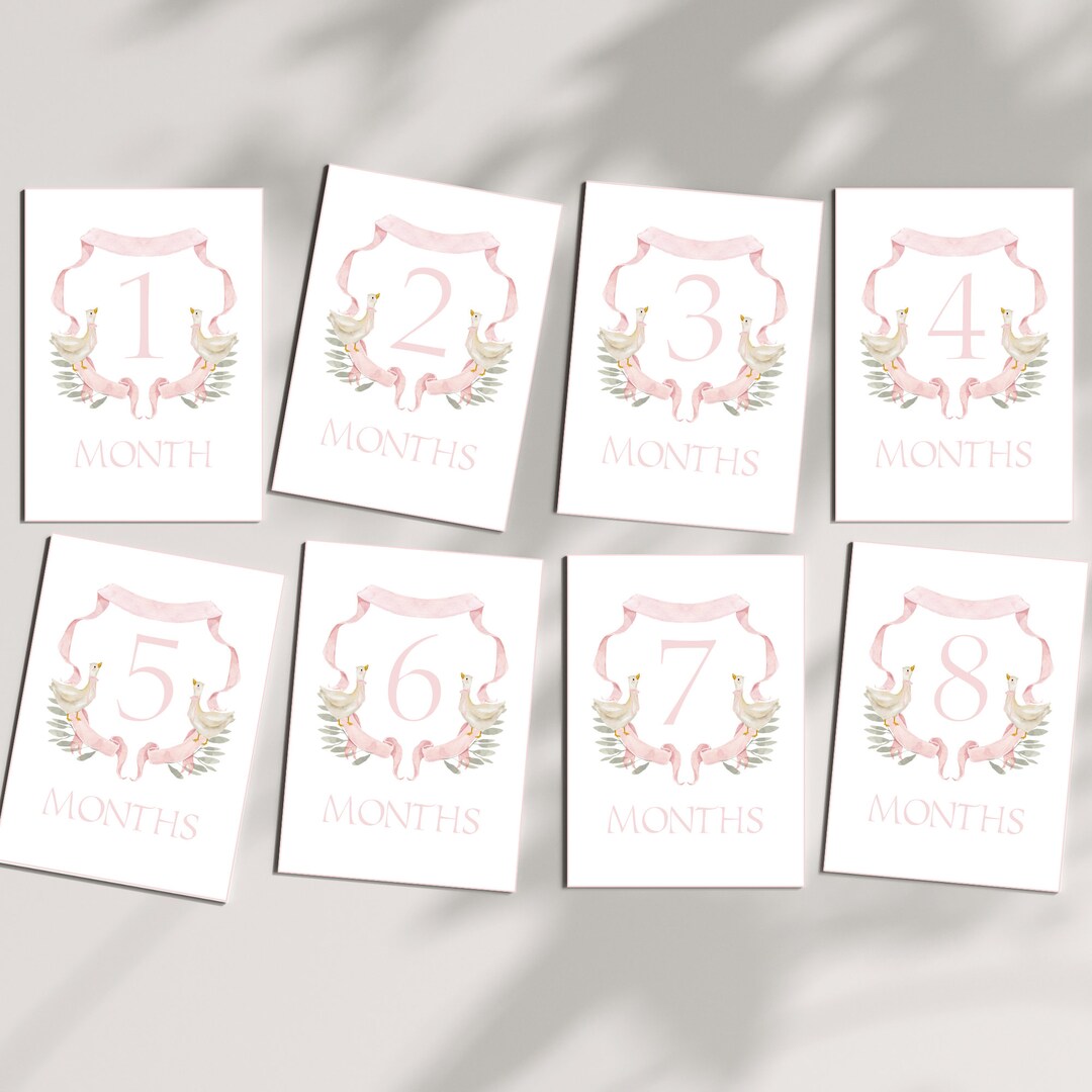 Grandmillenial Pink Crest Baby Milestone Cards - Set of Watercolor Girl ...