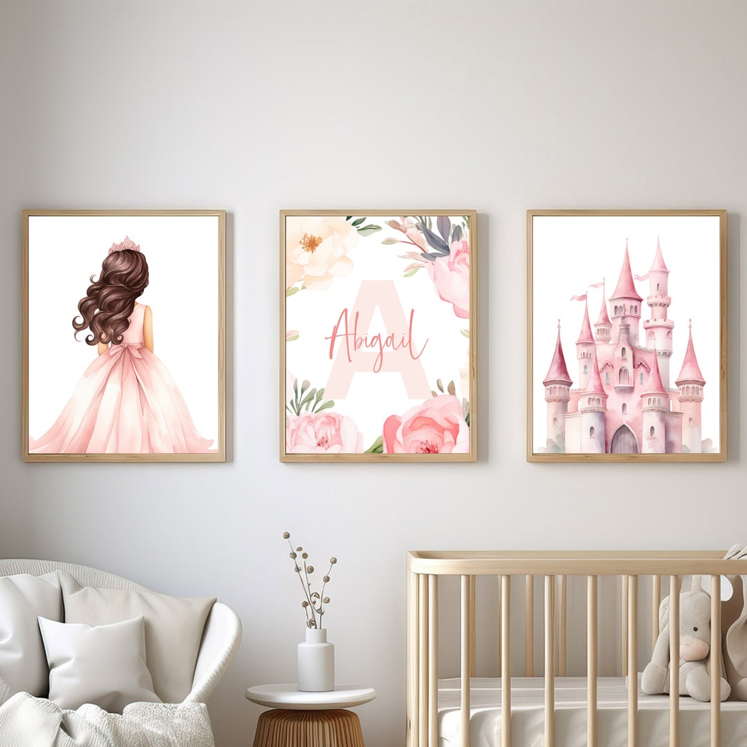 Personalized Princess Art and Castle Print Set for Blush Pink Nursery ...