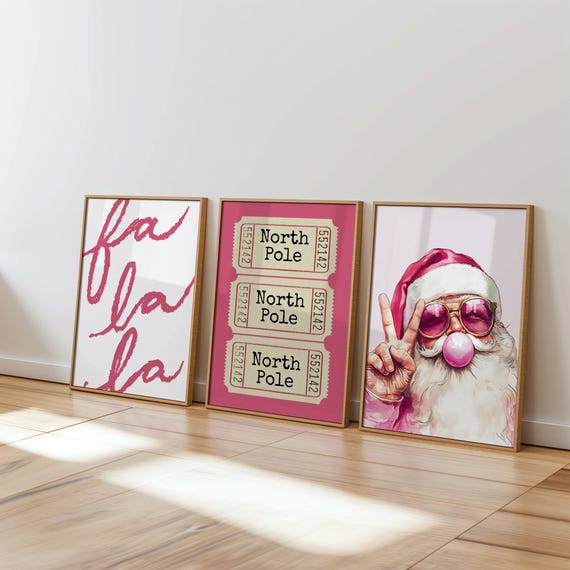 Pink Christmas Gallery Wall Art: Coquette Holiday Print Set (Digital Download)