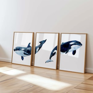 Orca Whale Nursery Prints: Ocean Theme, Set of 3 (Digital Download)