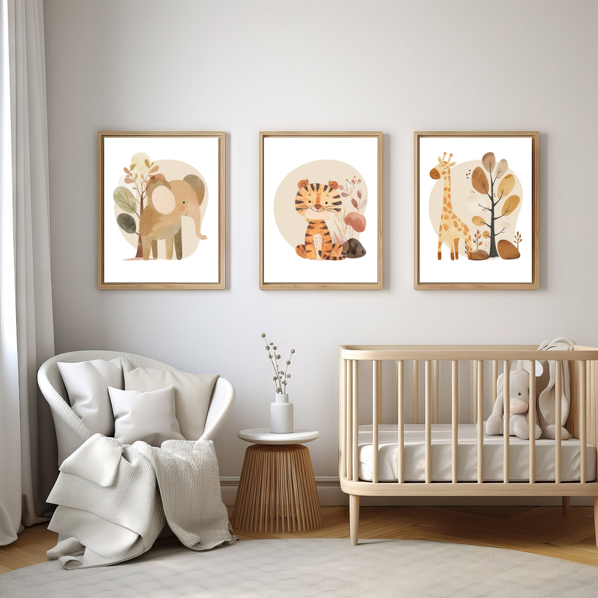 Safari Nursery Wall Prints, Nursery Decor, Boho Nursery Prints, Set of ...