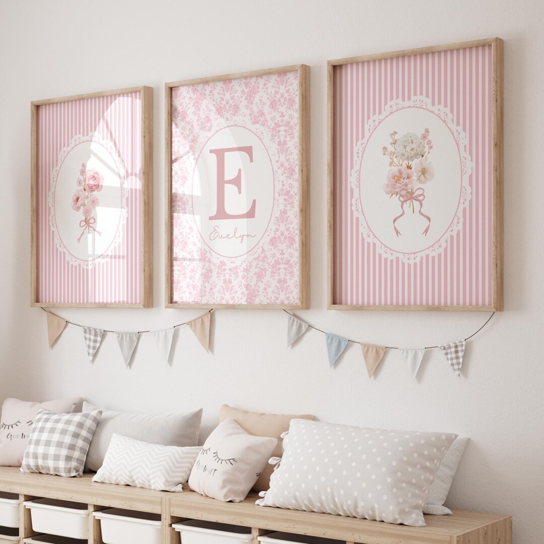 Pink Floral Nursery Art Set: Personalized Baby Girl Decor - Etsy